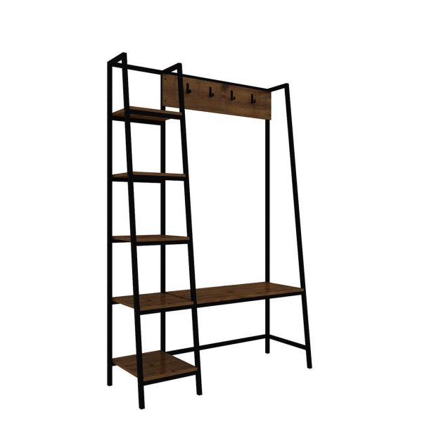 Large Rustic Pine Black Metal Hallway Display Unit Coat Hooks Amazing price