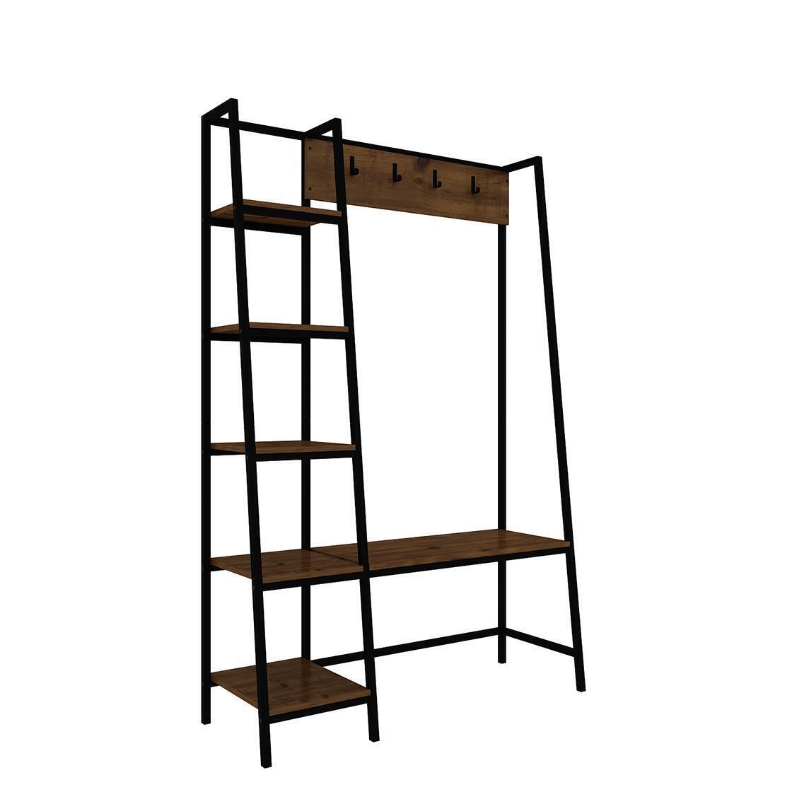 Large Rustic Pine Black Metal Hallway Display Unit Coat Hooks Amazing price