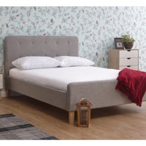 Light Grey Stone 5ft King Fabric bed Retro Curved edge design