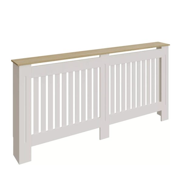 Longslow Extra Large Radiator Cover White MDF Slatted Wood Top Shelf Storage - Image 3