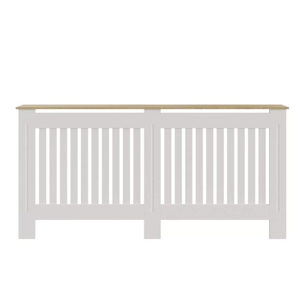 Longslow Extra Large Radiator Cover White MDF Slatted Wood Top Shelf Storage - Image 4