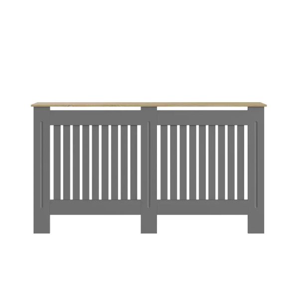Longslow Large Grey Radiator Cover MDF Slatted Wood Design Top Shelf Storage - Image 3