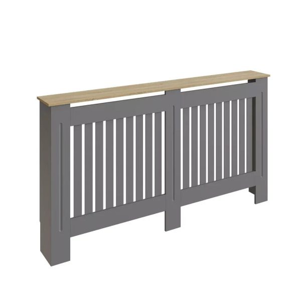 Longslow Large Grey Radiator Cover MDF Slatted Wood Design Top Shelf Storage - Image 4