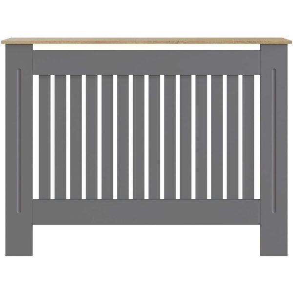 Longslow Medium Grey Radiator Cover Slatted Wood Design Top Shelf Storage - Image 4
