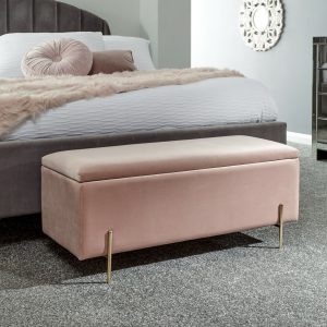MYSTICA UPHOLSTERED OTTOMAN BOX STORAGE BENCH FABRIC BLANKET BOX STOOL PINK