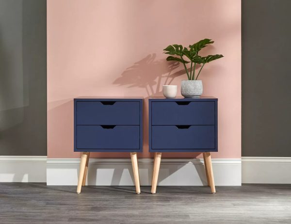 Nyborg Pair Of 2 Drawer Bedside Cabinets Lamp Table Nightstand Blue - Image 4