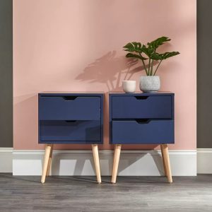 Nyborg Pair Of 2 Drawer Bedside Cabinets Lamp Table Nightstand Blue