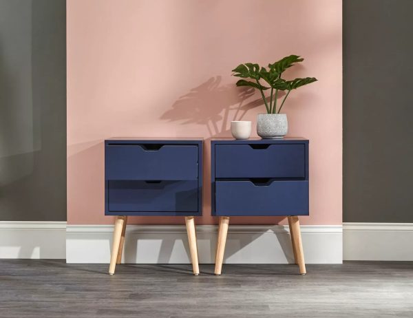 Nyborg Pair Of 2 Drawer Bedside Cabinets Lamp Table Nightstand Blue