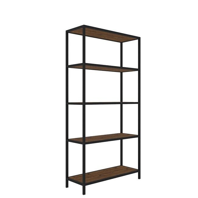 Pine and Black Metal Bookcase Storage Unit Shelf Display Stand priced to go