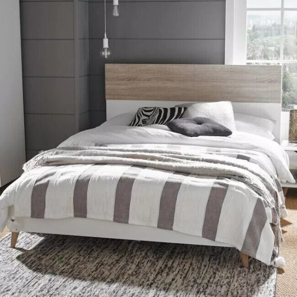 STOCKHOLM 4ft 6 DOUBLE BED MATT WHITE OAK EFFECT SCANDANAVIAN DESIGN