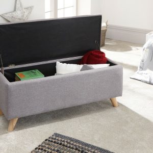 Secreto Fabric Bedroom, Hallway Ottoman Storage Window Seat Bench Light Grey