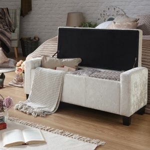 Verona Ottoman Seat tactile soft Oyster Silver Crushed Velvet storage