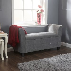 Verona Window Seat Luxurious soft Grey Chenille with Dazzling Diamantes