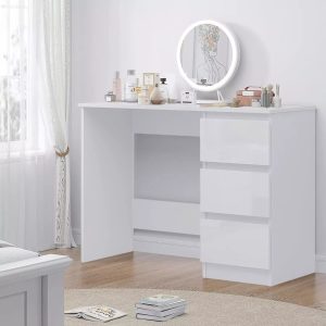 White Gloss 3 Drawers Matt Frame Dressing Table Office Desk scratch resistant