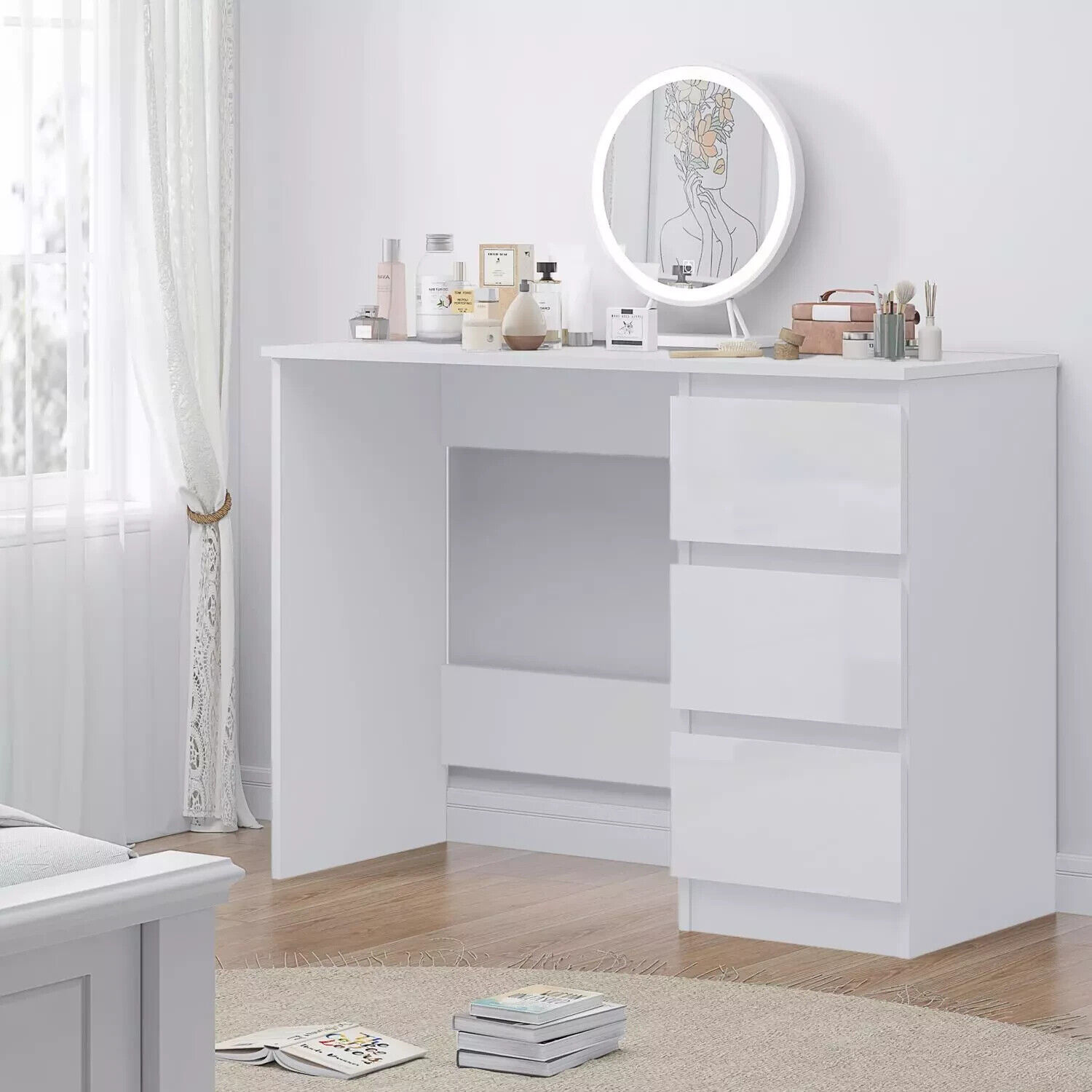 White Gloss 3 Drawers Matt Frame Dressing Table Office Desk scratch resistant