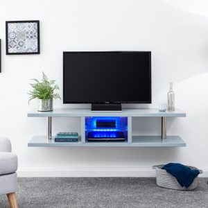 150cm POLAR HIGH GLOSS WALL MOUNTED LED TV UNIT GREY BATTERY POWER LED