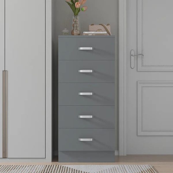 5 Drawer Chest of Drawers Matt Grey Bedroom Furniture 90 x 40 x 40cm - Image 3
