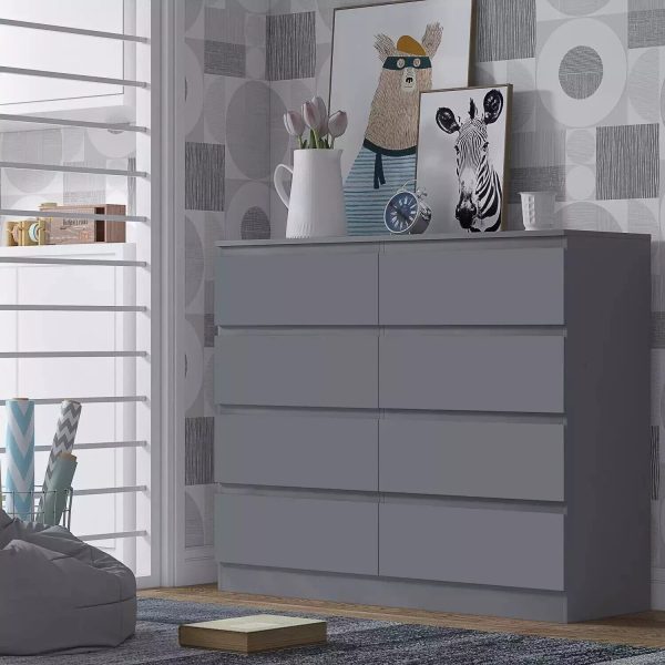 8 Drawer Chest Of Drawers Dark Grey Matt Finish Scratch Resistant Bedroom