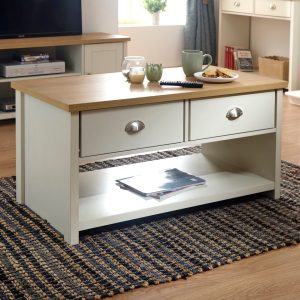 Cream and Oak 2 Drawer Storage Coffee Table Lancaster Range
