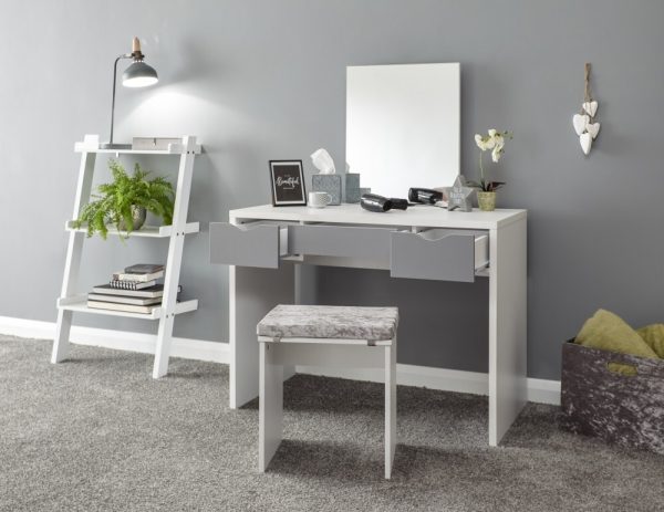 Dressing Table White and Grey 3 large drawers with mirror Elizabeth Dresser - Image 3