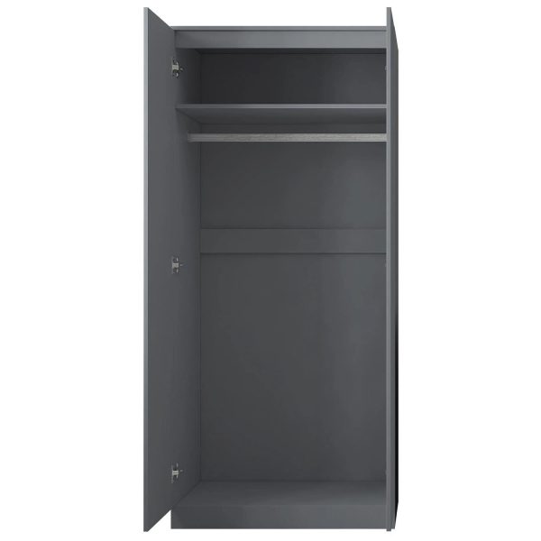 FWStyle Push Open 2 Door Double Wardrobe Soft Close Scratch Resistant Dark Grey - Image 5