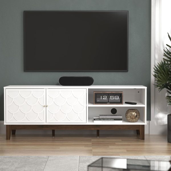 GFW Tipton White Contemporary TV Stand Cabinet Shelves & Two Doors Easy Assembly