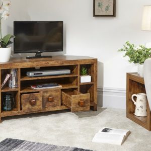 Jakarta 3 Drawer Corner TV Media Entertainment Unit distressed style GRADED