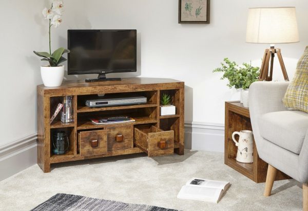 Jakarta 3 Drawer Corner TV Media Entertainment Unit distressed style GRADED