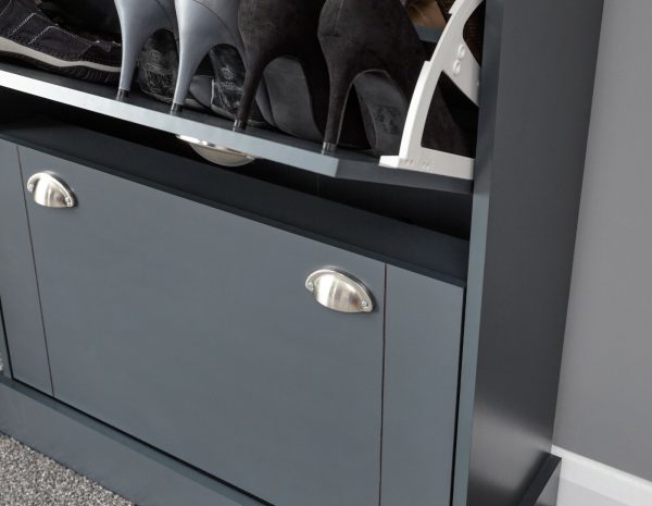 KENDAL DELUXE SHOE CABINET SLATE BLUE DRAWER & PULL OUT - Image 11