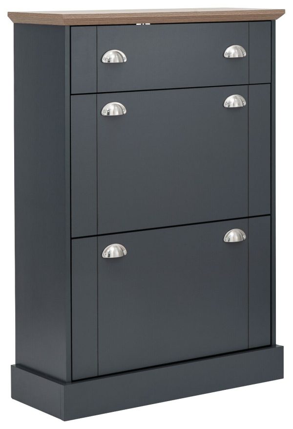 KENDAL DELUXE SHOE CABINET SLATE BLUE DRAWER & PULL OUT - Image 3