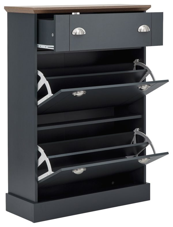 KENDAL DELUXE SHOE CABINET SLATE BLUE DRAWER & PULL OUT - Image 4