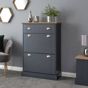 KENDAL DELUXE SHOE CABINET SLATE BLUE DRAWER & PULL OUT