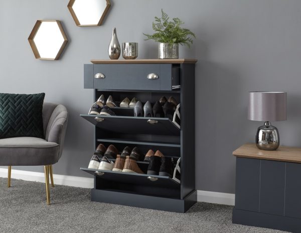 KENDAL DELUXE SHOE CABINET SLATE BLUE DRAWER & PULL OUT - Image 5