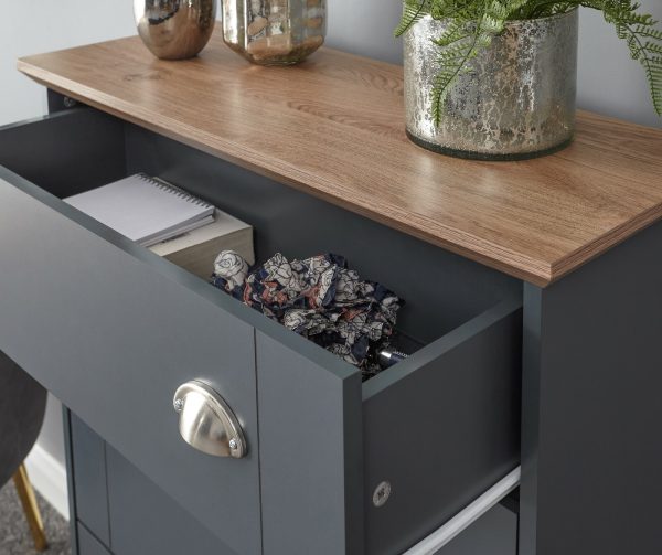 KENDAL DELUXE SHOE CABINET SLATE BLUE DRAWER & PULL OUT - Image 6