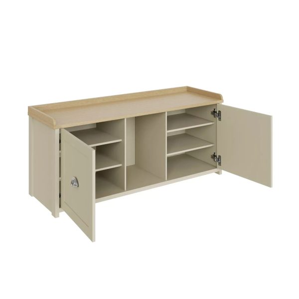 Lancaster 2 Door Shoe Bench Cream Internal Shelves Storage Hallway - Image 6