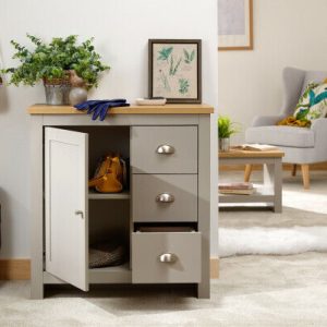 Lancaster Small Sideboard MULTI 1 door 3 drawer Grey & Oak