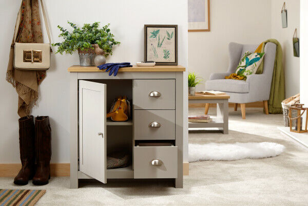Lancaster Small Sideboard MULTI 1 door 3 drawer Grey & Oak