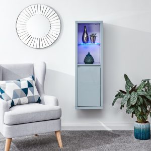 POLAR HIGH GLOSS WALL MOUNTED LED DISPLAY UNIT Blue LED lights Storage GREY