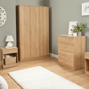 Panama 4 Piece 3 Door Wardrobe Set 2x bed side 3+2 drawer chest of drawers Oak