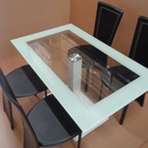 Rectangular White Dining Table & 4 Black chairs