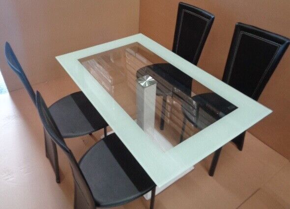 Rectangular White Dining Table & 4 Black chairs