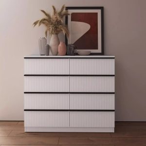 Ripple Effect White 8 Drawer Chest Of Drawers Scalloped Fronts Melamine coating