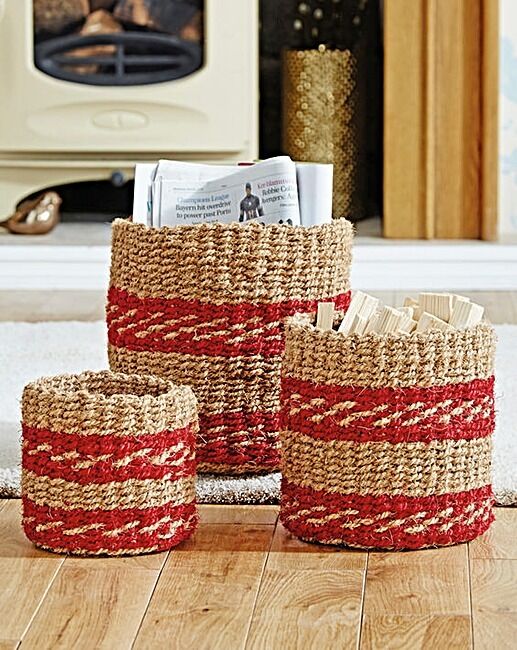 Set of 3 handy storage Baskets Patterned weave style Free delivery