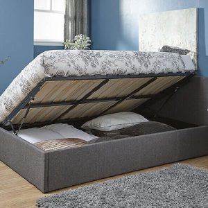 Silver Side Lift 5ft King Ottoman Quality Fabric gas lift up storage bed