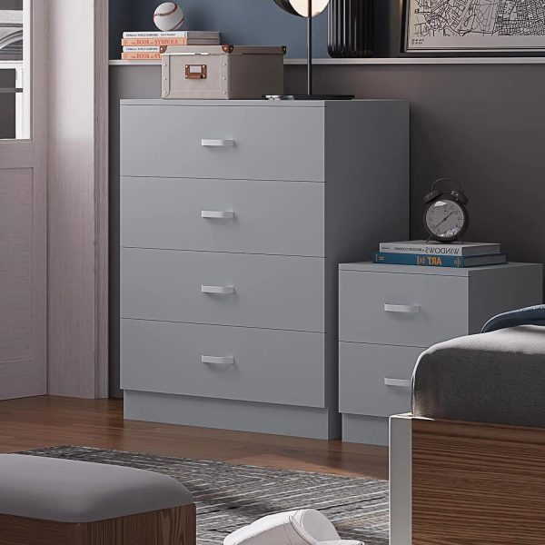 Tunis 4 Drawer Chest Of Drawers Sideboard with Metal T-Bar Handles Matt Grey - Image 3