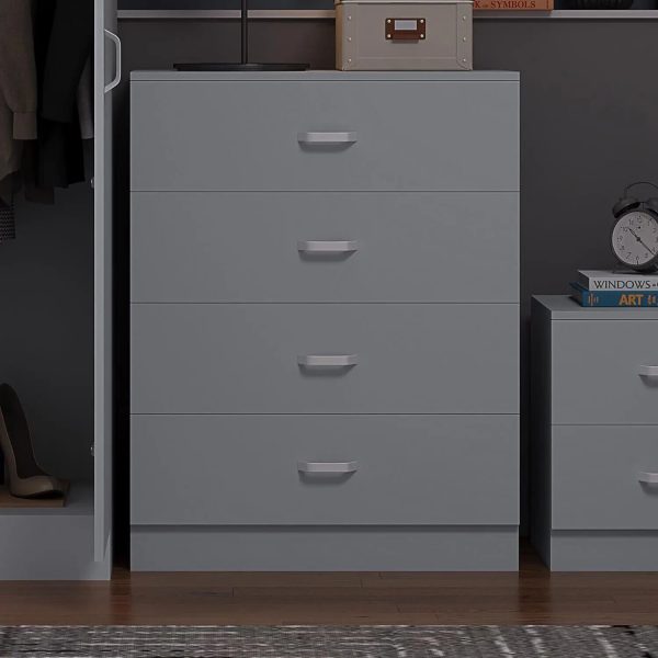 Tunis 4 Drawer Chest Of Drawers Sideboard with Metal T-Bar Handles Matt Grey