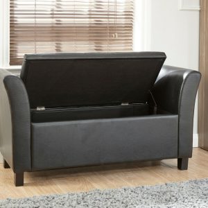 Verona Window Seat Luxurious soft Black Faux Leather storage Ottoman
