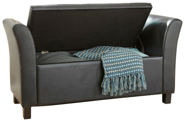 Verona Window Seat Luxurious soft Black Faux Leather storage Ottoman SD - Image 9