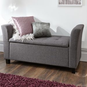 Verona Window Seat Stylish Textured Charcoal Grey Hopsack Fabric Storage Ottoman