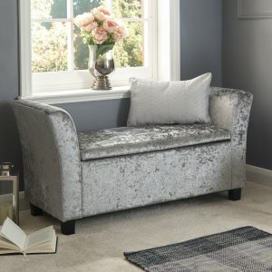 Verona Window Seat tactile soft Grey Crushed Velvet storage seat